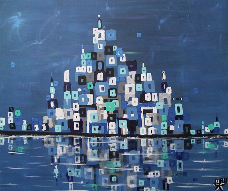 schilderij-painting-kunstenaar-artist-l-tuziasm-urban-urbanlandscape-contemorary-art-city-reflection