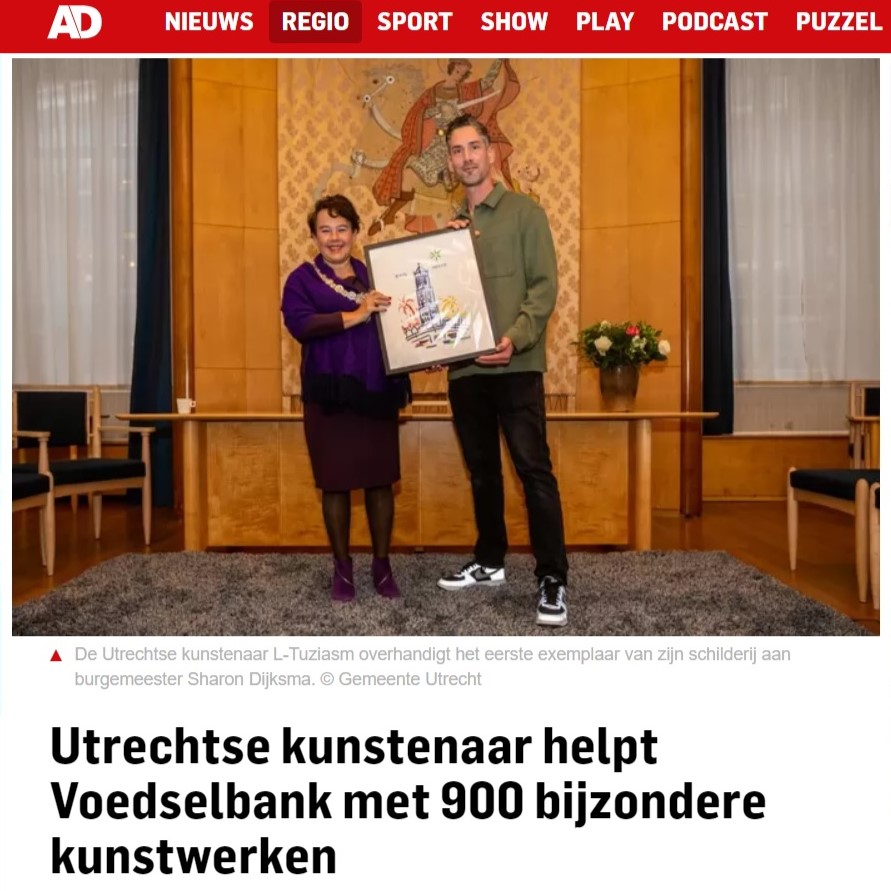 Utrechtse kunstenaar helpt voedselbank Utrecht burgemeester Sharon Dijksma kunstwerk Utrecht voor Utrecht
