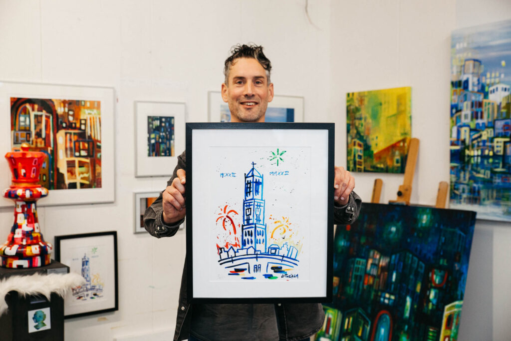 Utrecht Schilderij Domtoren relatiegeschenk Dom kado cadeau tekening kunst kunstwerk utrechtse kunstenaar l-tuziasm